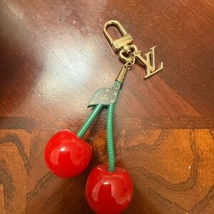 Brand new upcycled Louis Vuitton Cherry Keychain - Red and Gold
